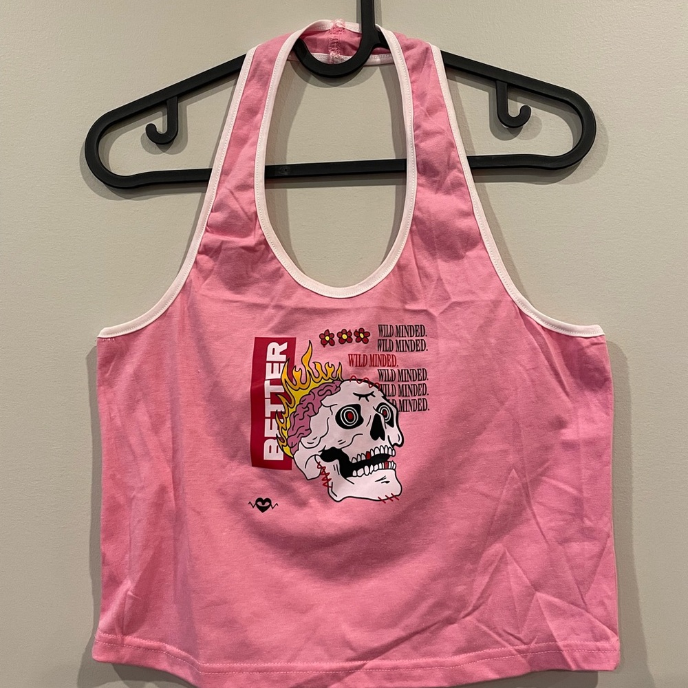 ROMWE Pink Skull Graphic Tank Top